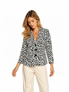Linea Leopard Print Cotton Blazer Jacket XL Cheetah